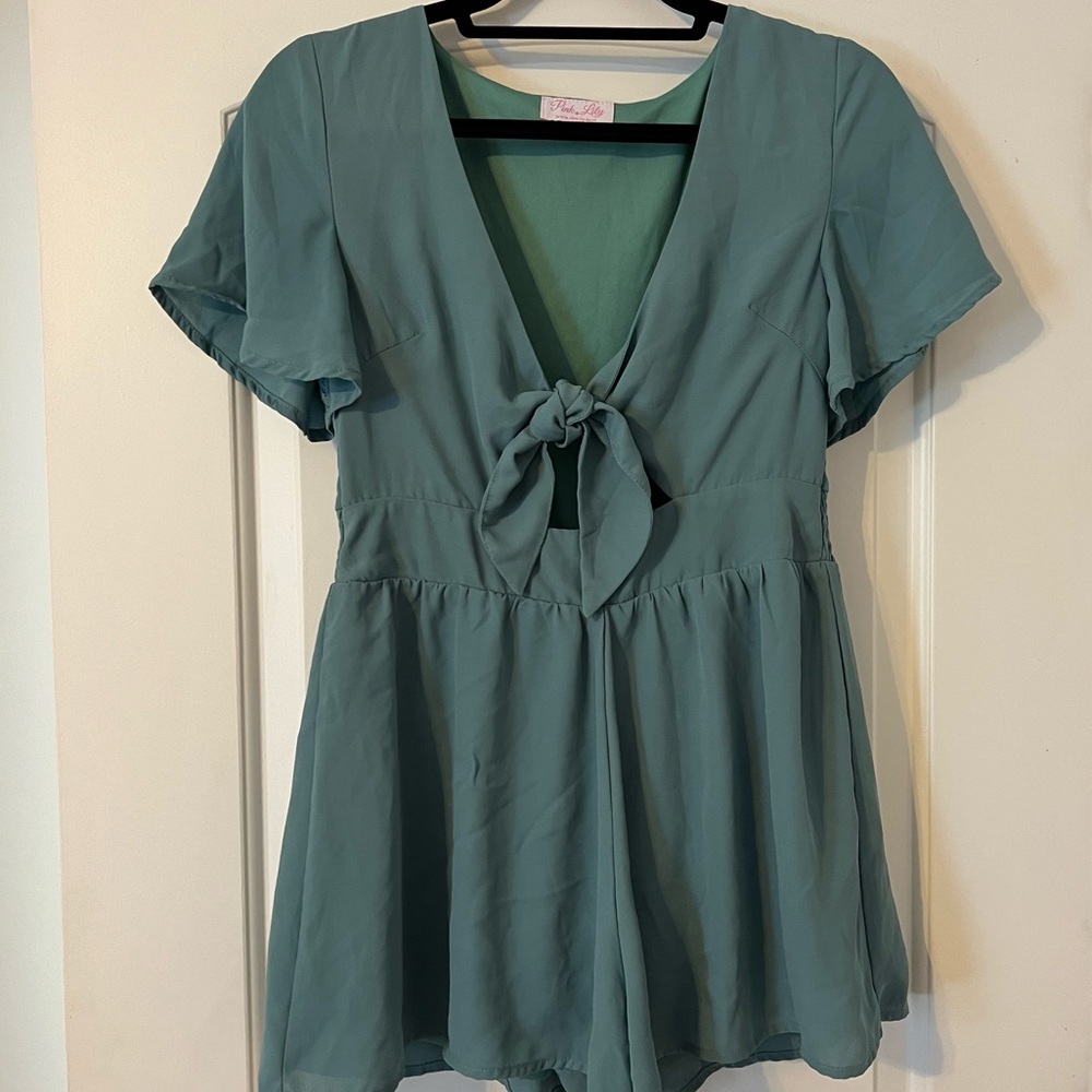 Teal Tie Front Romper S